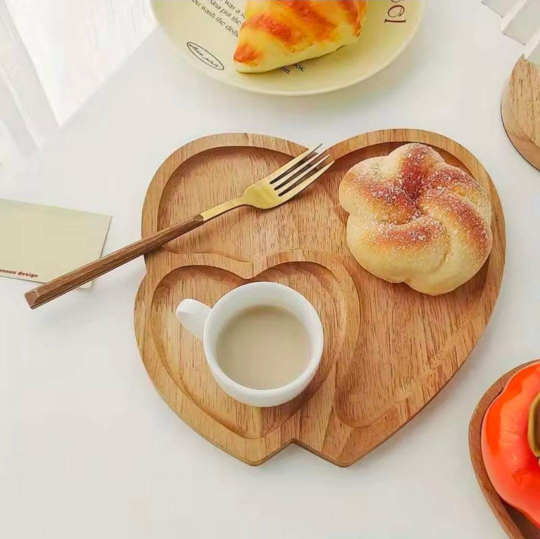 Heart-Shaped Wooden Serving Tray UK | Romantic Breakfast & Snack Platter | Multi-Section Food Tray | Gift for Couples – Rebeelaa Collection