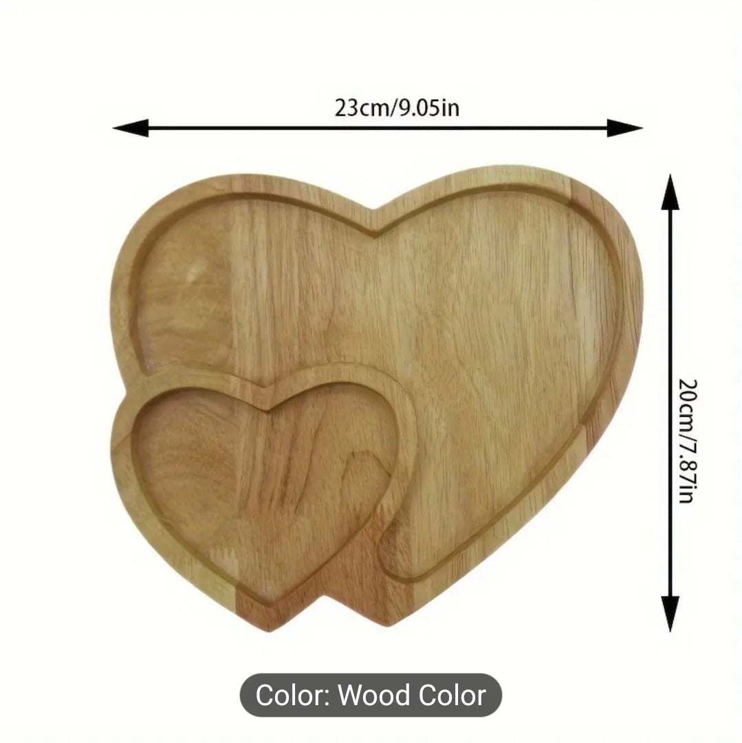 Heart-Shaped Wooden Serving Tray UK | Romantic Breakfast & Snack Platter | Multi-Section Food Tray | Gift for Couples – Rebeelaa Collection