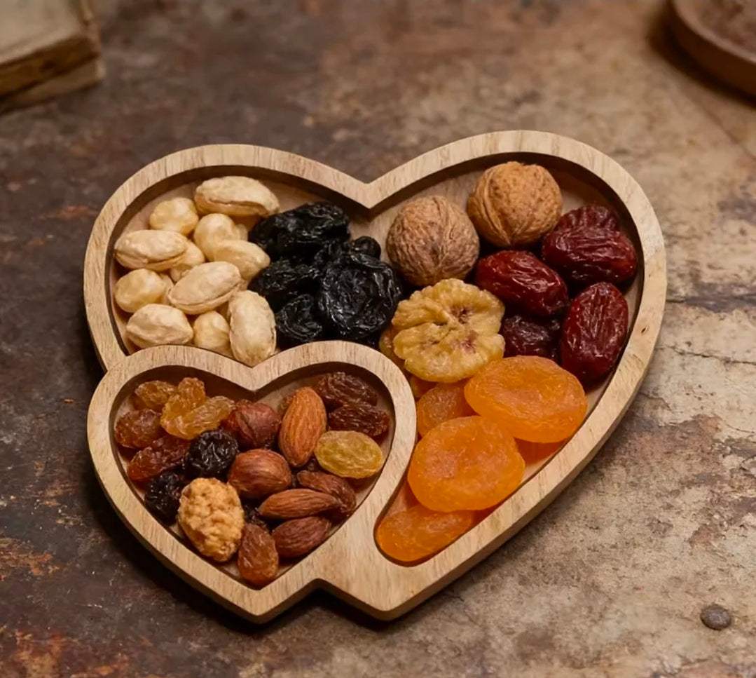 Heart-Shaped Wooden Serving Tray UK | Romantic Breakfast & Snack Platter | Multi-Section Food Tray | Gift for Couples – Rebeelaa Collection