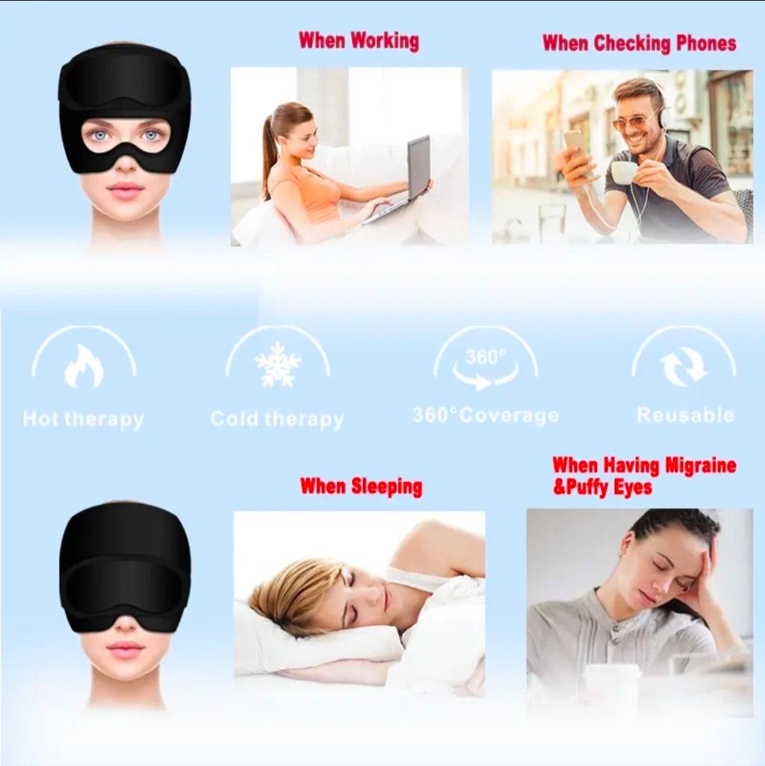 Gel Migraine Relief Cap & Eye Mask UK | 360° Headache & Sinus Relief Wrap – Hot & Cold Therapy Sleep Mask – Rebeelaa Wellness