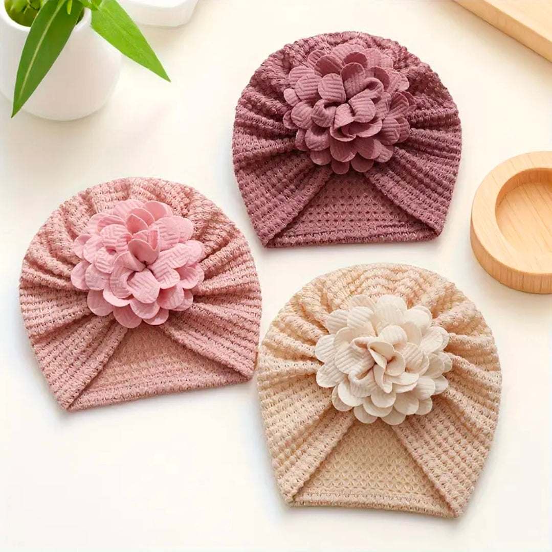 Rebeelaa Baby Floral Turban Hat (Pack of 3) – Soft Stretch Newborn Headwrap Set for Baby Girls UK | Cute Infant Headband Gift Set