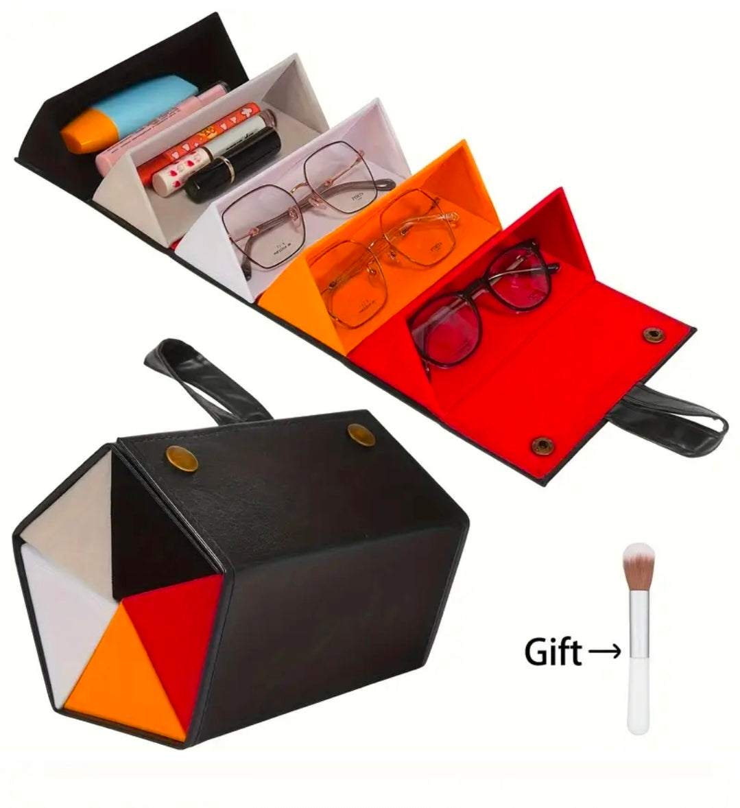 Luxury Foldable Multi-Compartment Makeup & Glasses Storage Box UK | Travel Cosmetic Organiser Case with Snap Closure – Rebeelaa Collection