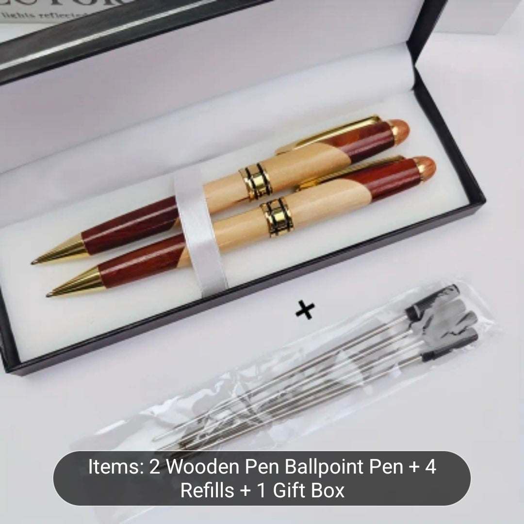 Luxury Wooden Ballpoint Pen Gift Set UK | 2 Premium Executive Pens with Gift Box & Refills – Elegant Writing Set for Men & Women – Rebeelaa Collection