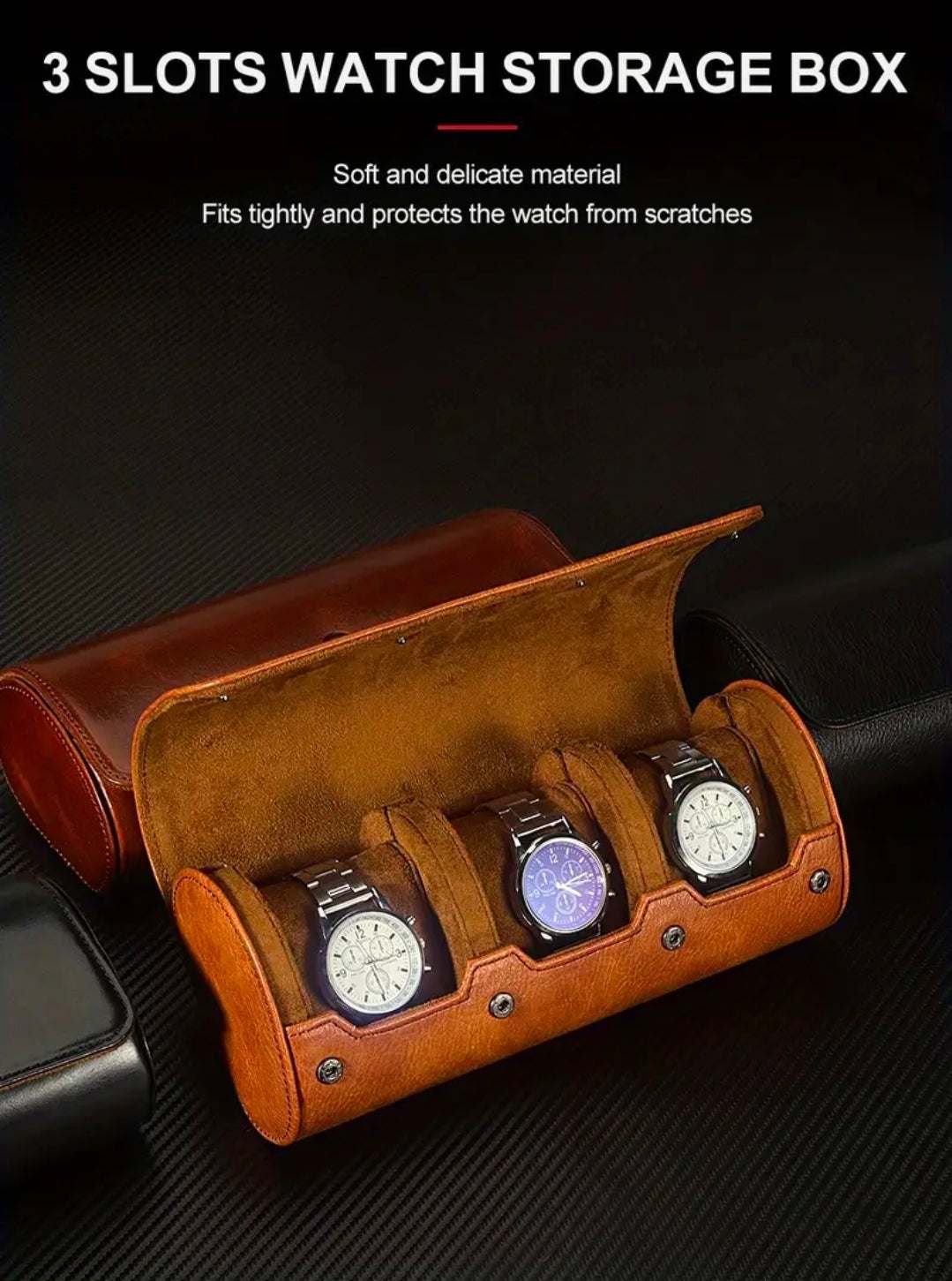 Luxury 3 Slot Watch Storage Box UK | PU Leather Travel Watch Roll Case for Men – Premium Watch Organiser Holder – Rebeelaa Collection
