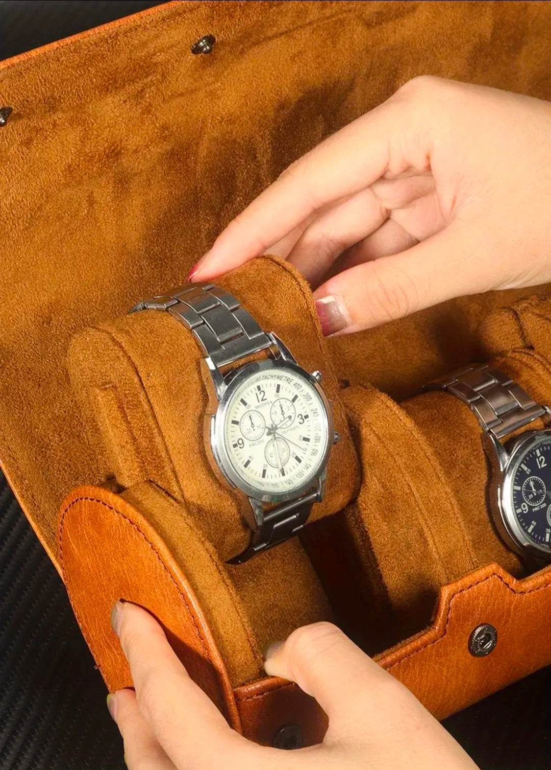 Luxury 3 Slot Watch Storage Box UK | PU Leather Travel Watch Roll Case for Men – Premium Watch Organiser Holder – Rebeelaa Collection