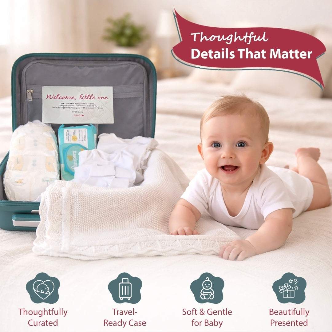 Luxury Baby Travel Gift Set UK | Cabin Luggage, Knitted Blanket, Newborn Essentials & Bodysuits | Baby Shower & New Mum Gift – Rebeelaa Baby