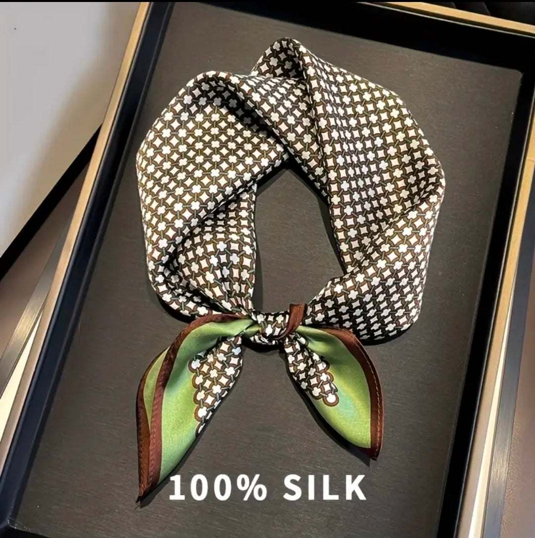 Luxury 100% Silk Square Scarf for Women UK | Elegant Printed Neck Hair & Bag Scarf – Rebeelaa Collection (53x53cm)