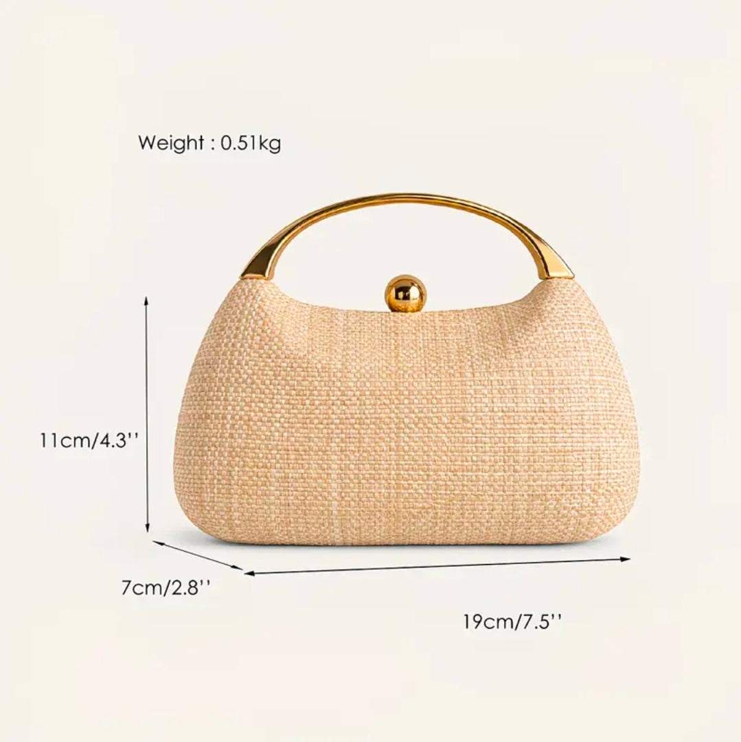 Luxury Woven Clutch Bag for Women UK | Elegant Straw Evening Handbag with Gold Handle & Chain – Rebeelaa Collection