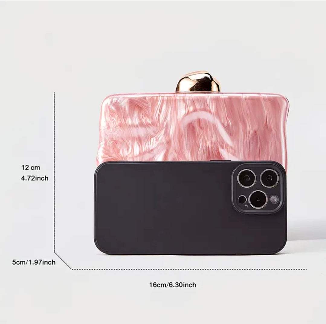 Luxury Pink Marble Clutch Bag for Women UK | Elegant Acrylic Evening Handbag with Gold Chain – Rebeelaa Collection