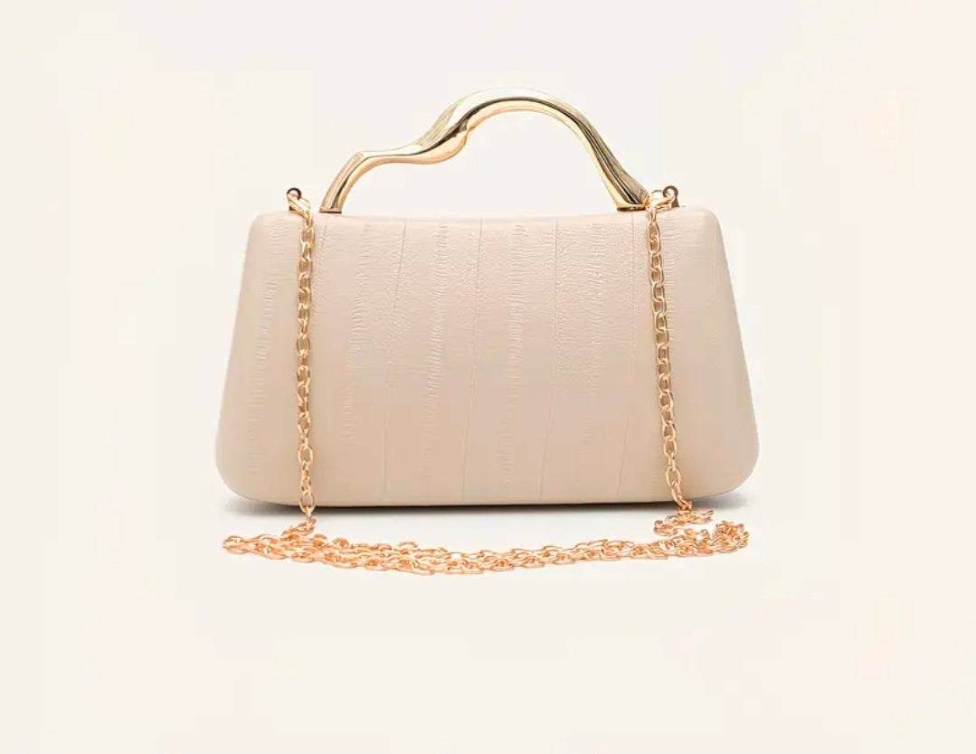 Luxury Nude Clutch Bag for Women UK | Elegant Structured Handbag with Gold Handle & Chain – Rebeelaa Collection
