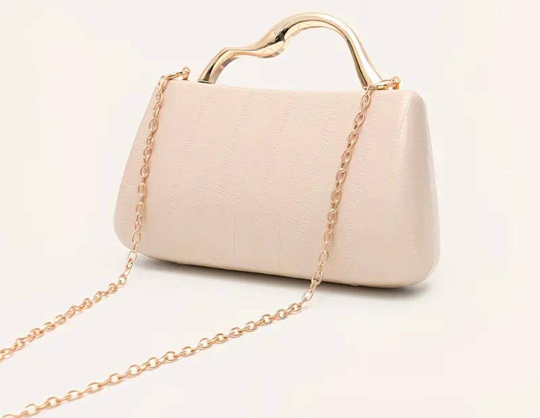 Luxury Nude Clutch Bag for Women UK | Elegant Structured Handbag with Gold Handle & Chain – Rebeelaa Collection