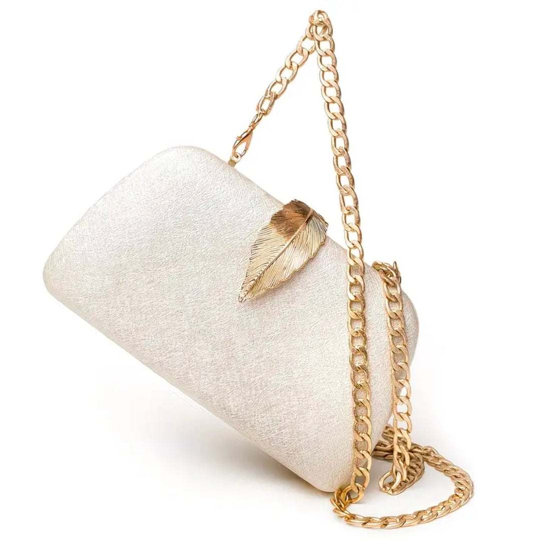 Luxury Gold Leaf Clutch Bag for Women UK | Elegant Evening Handbag with Chain Strap – Rebeelaa Collection