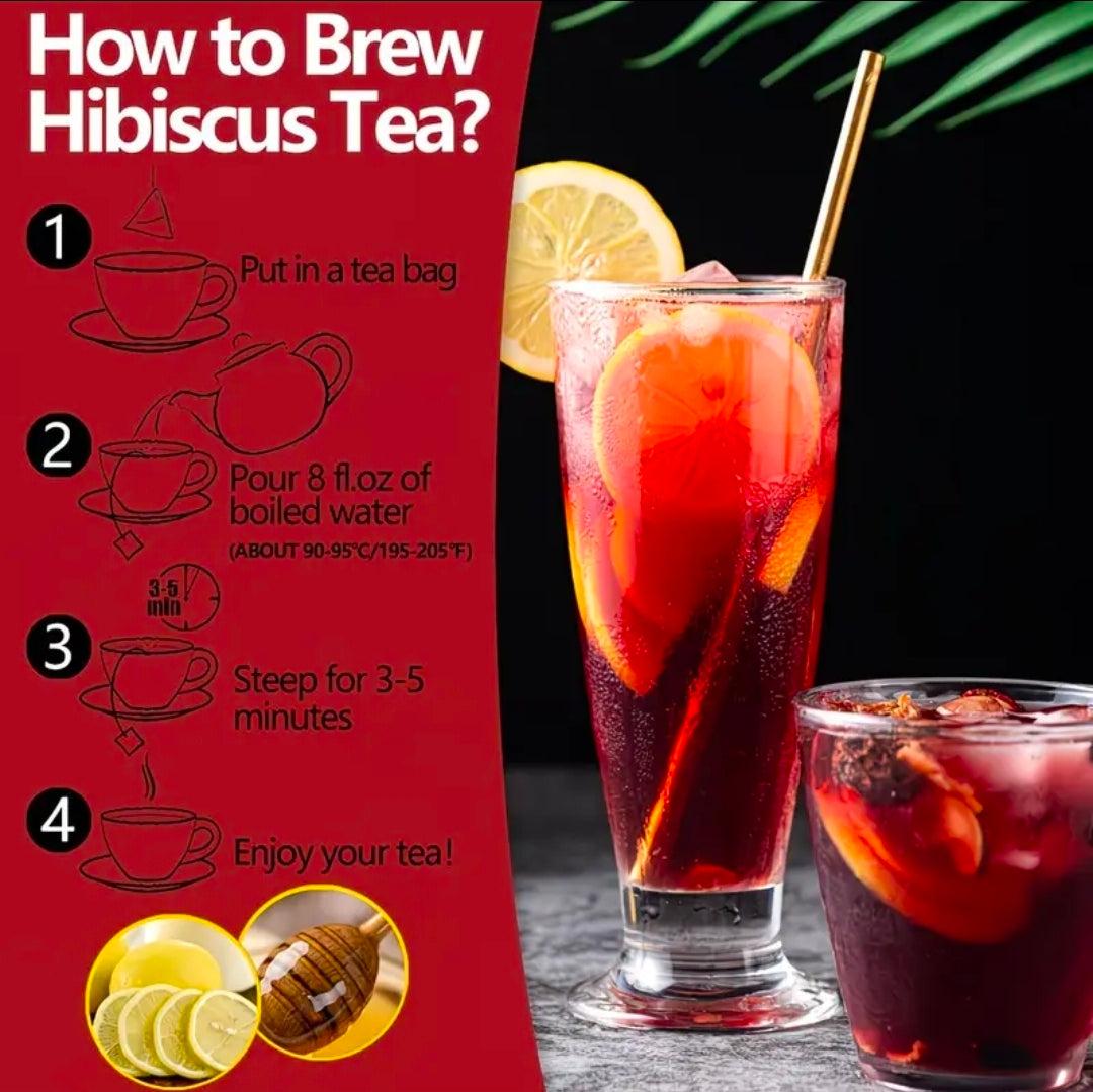 Hibiscus Flower Tea Bags UK | 100 Natural Herbal Tea Bags (Roselle) – Refreshing Wellness & Iced Tea Drink – Rebeelaa Collection