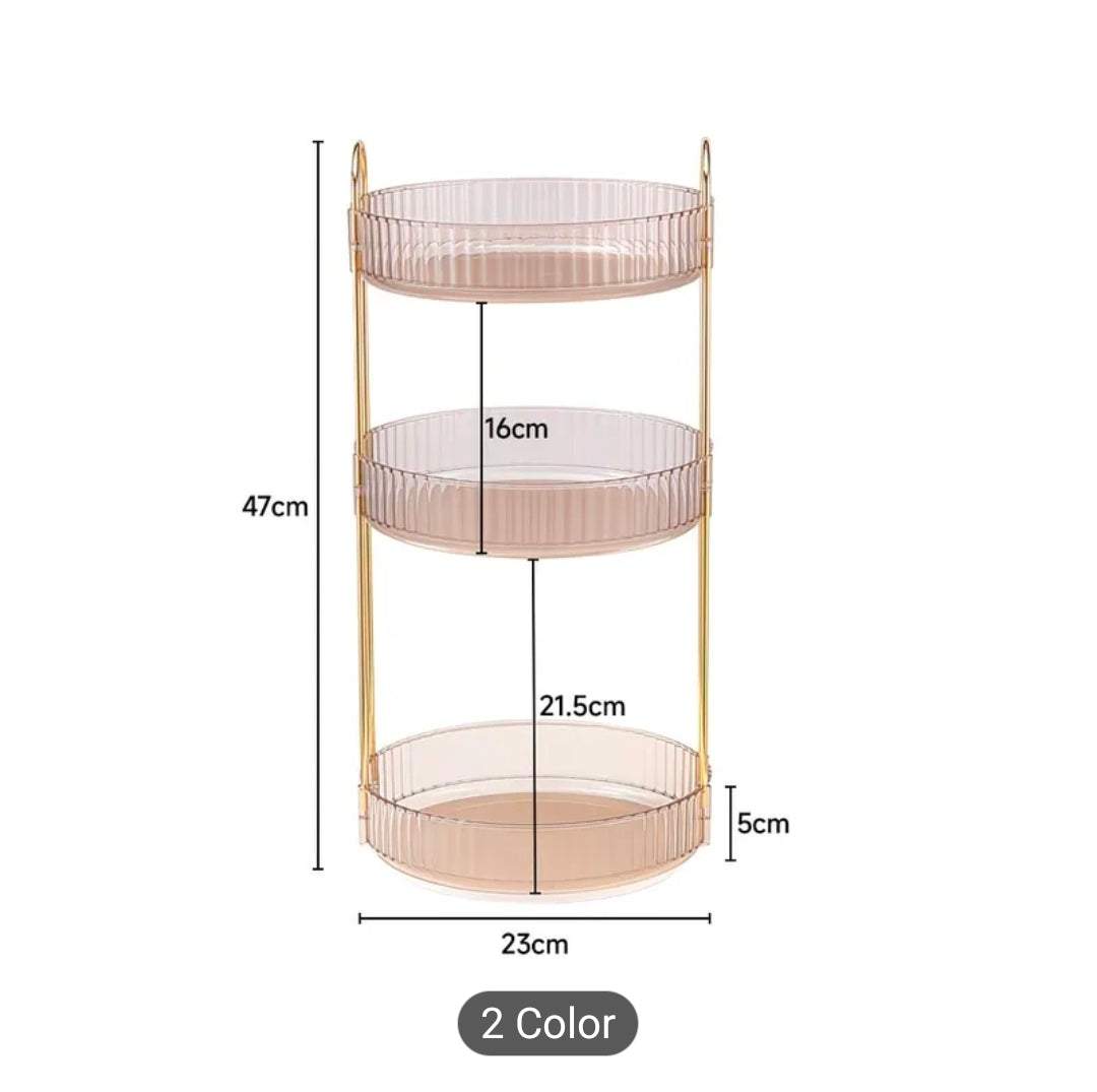 3 Tier Rotating Makeup Organiser UK | Luxury Cosmetic Storage Shelf with 360° Spin – Rebeelaa Home & Beauty Collection