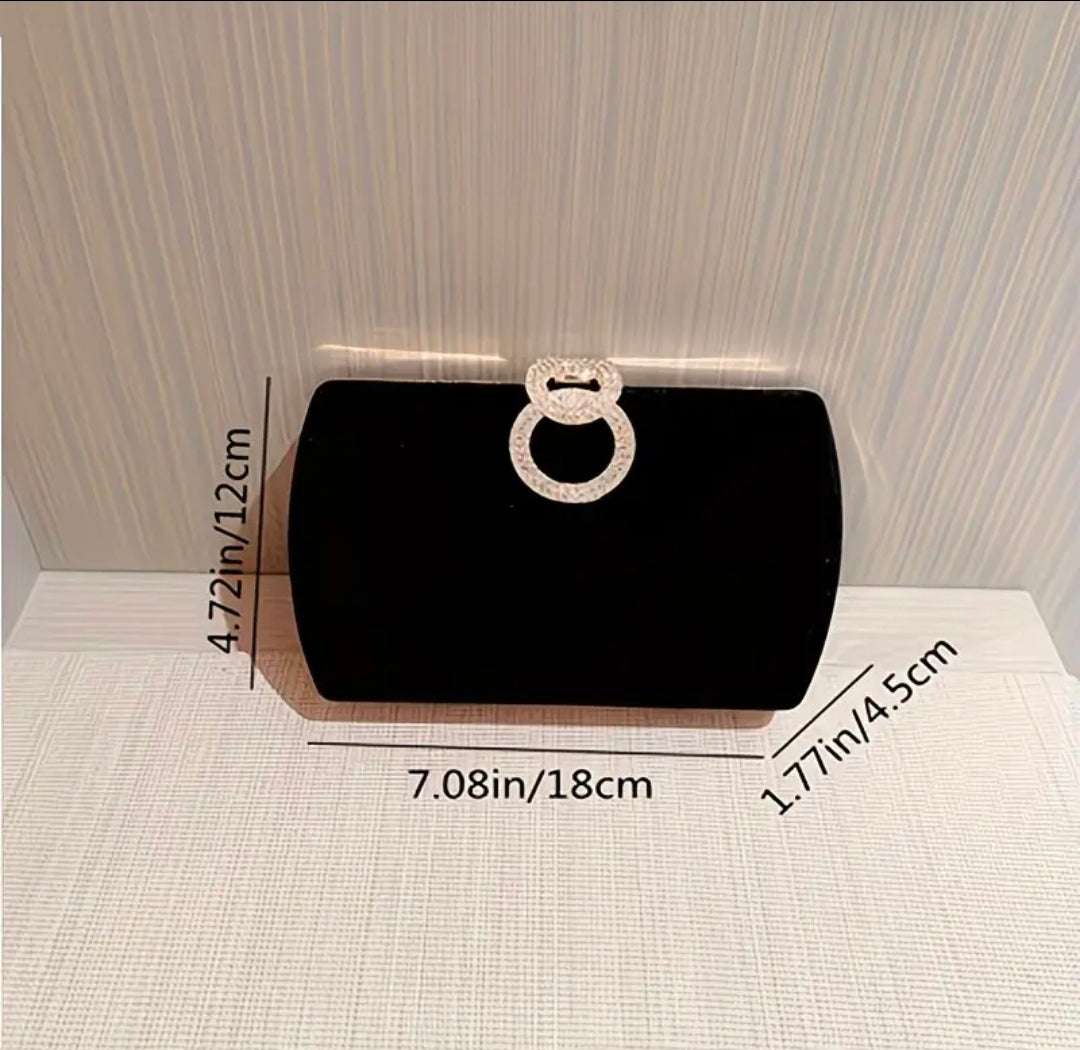 Luxury Black Velvet Clutch Bag UK | Elegant Evening Handbag with Gold Crystal Ring Handle – Rebeelaa Collection