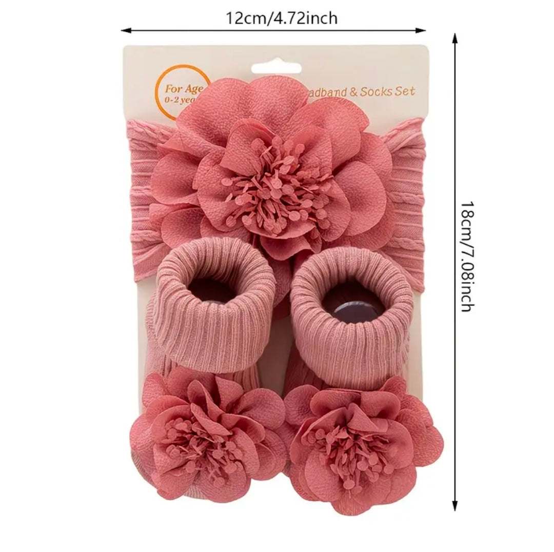 Baby Girl Headband & Socks Gift Set UK | Soft Floral Newborn Accessories (0–2 Years) – Rebeelaa Baby Collection