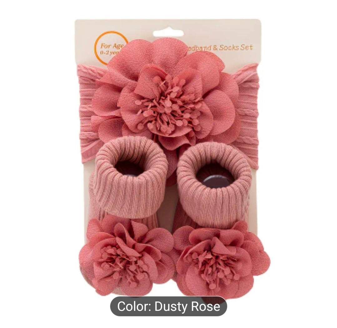 Baby Girl Headband & Socks Gift Set UK | Soft Floral Newborn Accessories (0–2 Years) – Rebeelaa Baby Collection