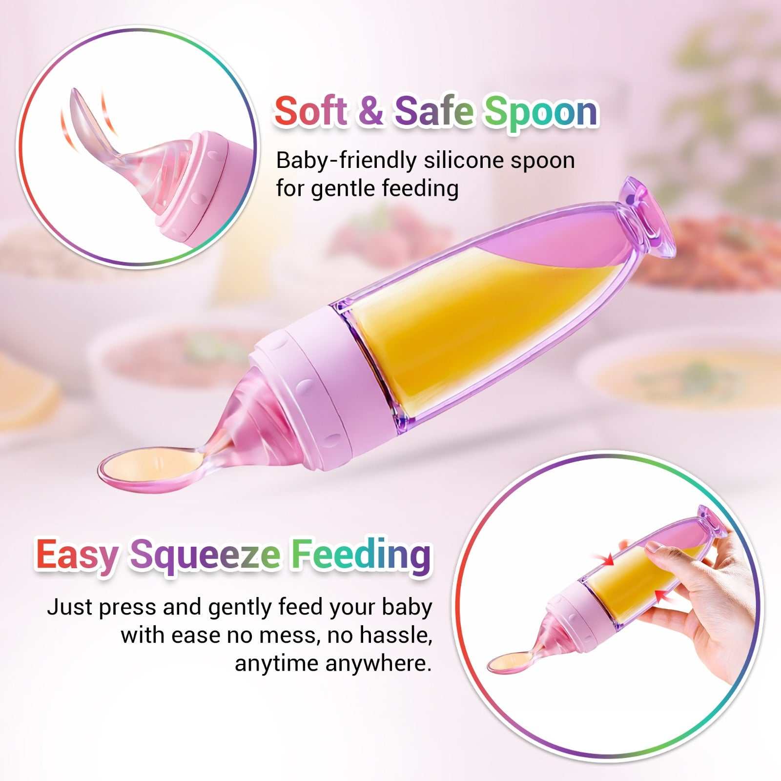 Rebeelaa Baby Food Squeeze Feeder Bottle – Silicone Spoon Feeding Bottle for Infants | BPA-Free Weaning & Feeding Dispenser UK