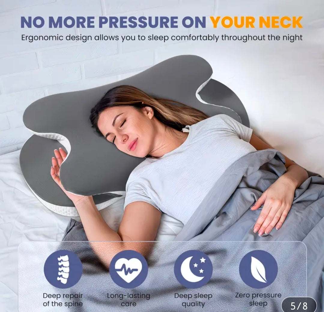 Ergonomic Orthopedic Memory Foam Pillow UK | Neck Pain Relief Cervical Support Pillow – Butterfly Contour Design | Rebeelaa Sleep Collection