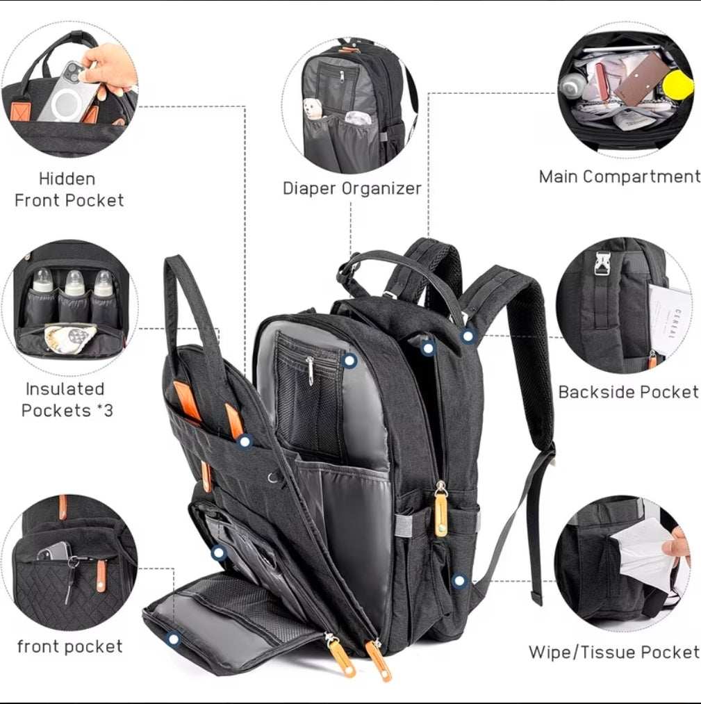 Luxury Baby Diaper Backpack UK | Multi-Functional Changing Bag with Insulated Bottle Pockets & Organizer | Rebeelaa Baby Essentials