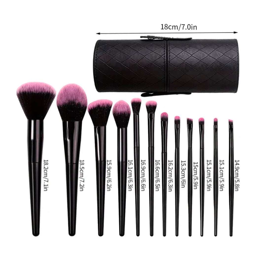 Luxury Makeup Brush Set with Travel Case UK | 12-Piece Professional Soft Bristle Brushes | Rebeelaa Beauty Essentials