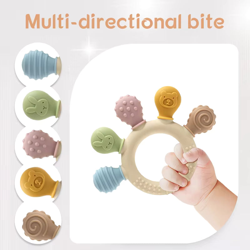 Baby Teething Toys – BPA Free Silicone Teether, Easy to Hold Multicolour Teething Toy for Babies 3-12 Months, Infant Sensory Teether for Boys and Girls