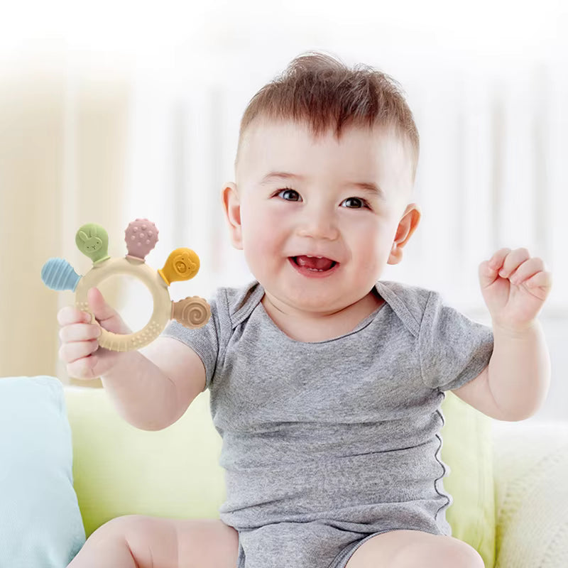 Baby Teething Toys – BPA Free Silicone Teether, Easy to Hold Multicolour Teething Toy for Babies 3-12 Months, Infant Sensory Teether for Boys and Girls