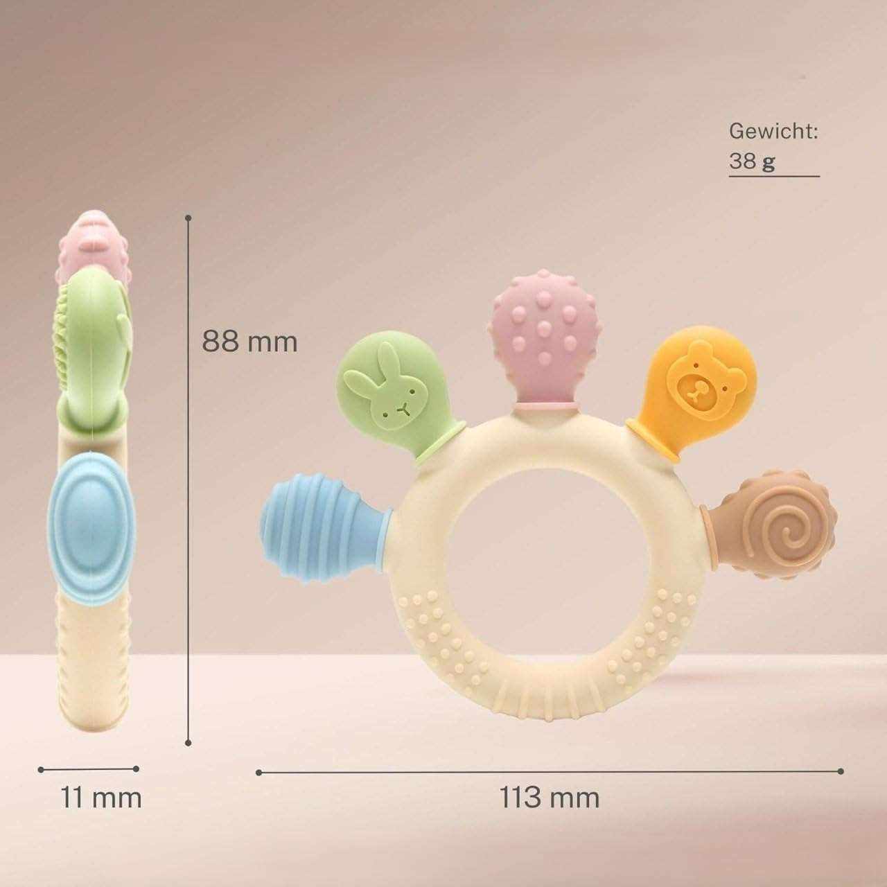 Baby Teething Toys – BPA Free Silicone Teether, Easy to Hold Multicolour Teething Toy for Babies 3-12 Months, Infant Sensory Teether for Boys and Girls