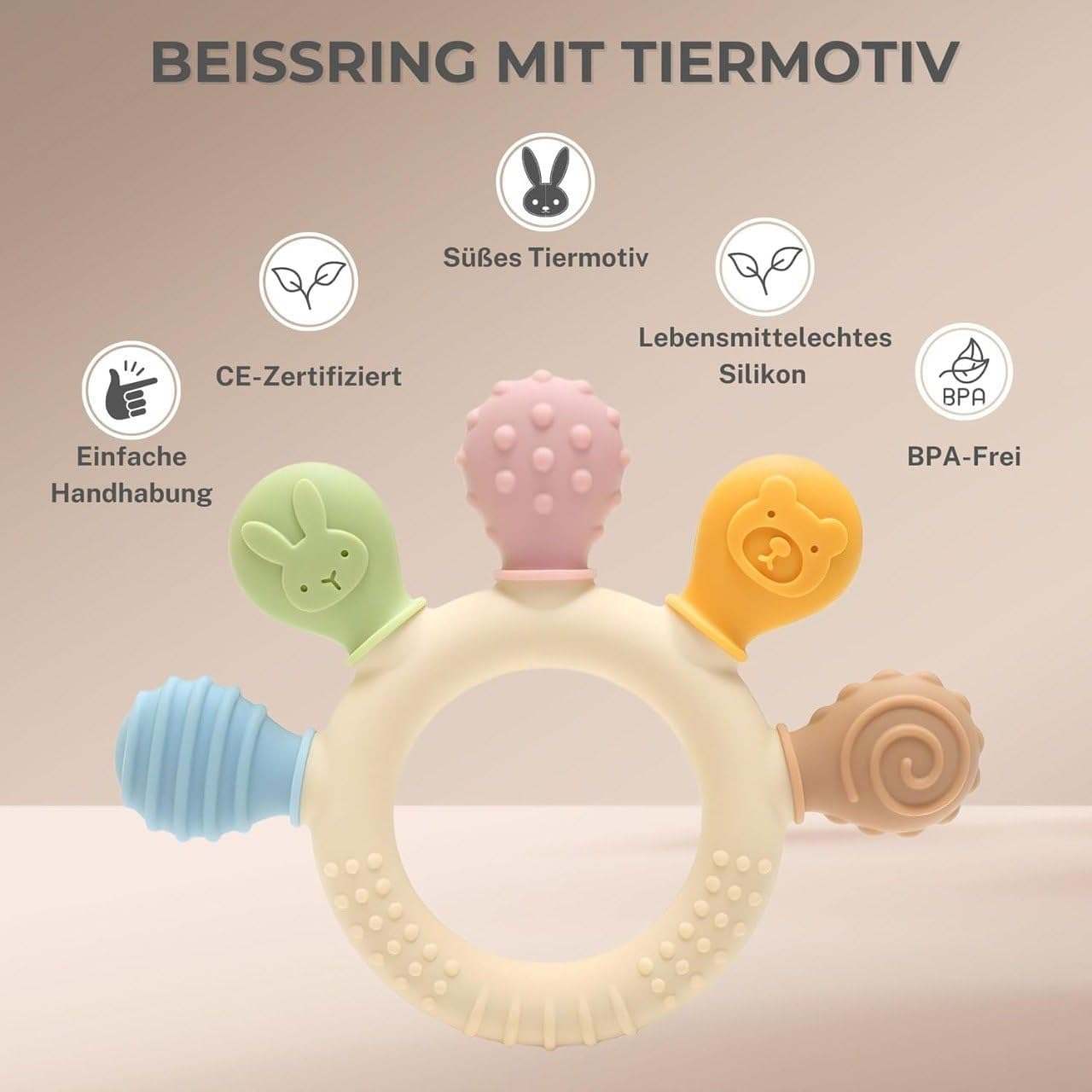 Baby Teething Toys – BPA Free Silicone Teether, Easy to Hold Multicolour Teething Toy for Babies 3-12 Months, Infant Sensory Teether for Boys and Girls