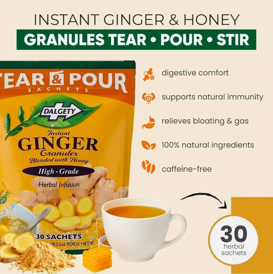 Dalgety Instant Lemon & Ginger Tea with Honey – Tear & Pour Sachets (30 Pack)