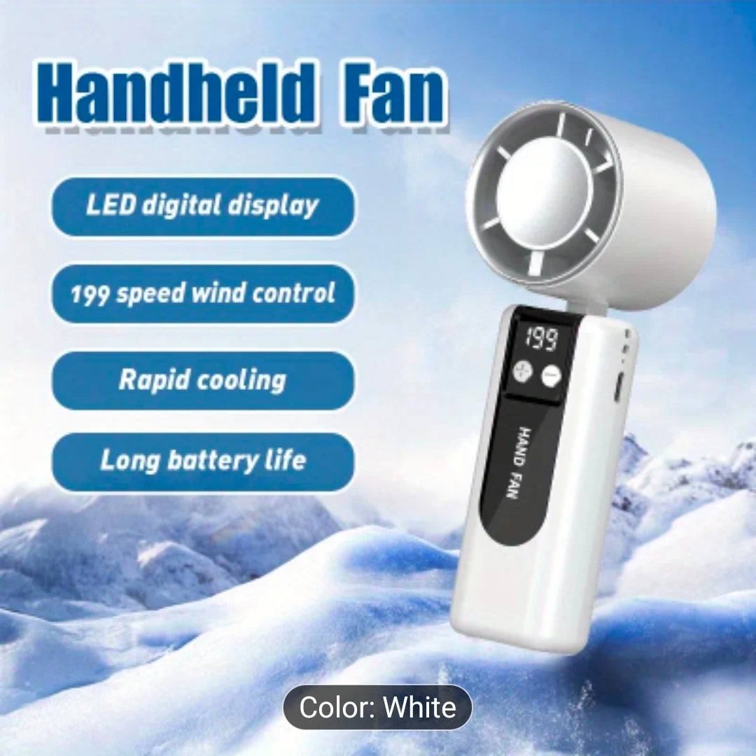 Rebeelaa Portable Handheld Fan with LED Display – 199 Speed Wind Control Settings, Rechargeable Cooling Fan