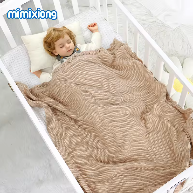 Mimixiong Cotton Knitted Newborn Baby Blanket – Breathable Embroidered Swaddle