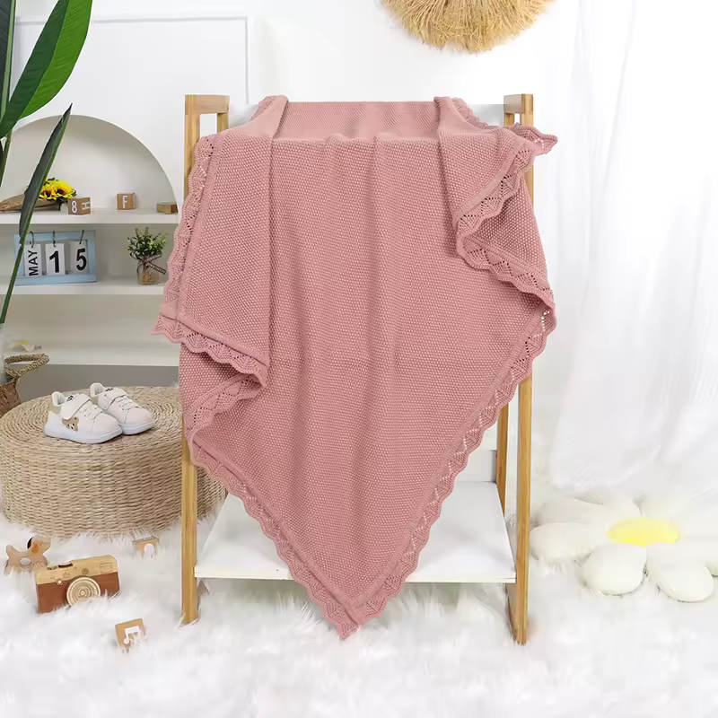 Mimixiong Cotton Knitted Newborn Baby Blanket – Breathable Embroidered Swaddle