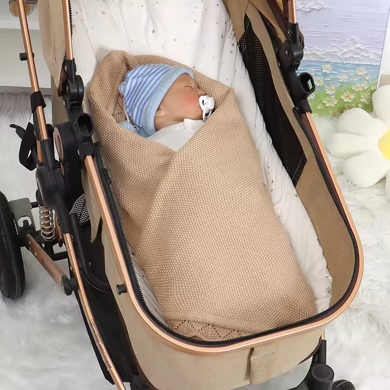 Mimixiong Cotton Knitted Newborn Baby Blanket – Breathable Embroidered Swaddle